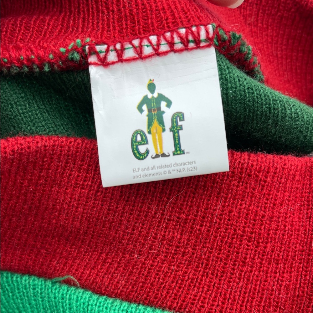 ELF Festive Green and Red Crewneck Dog Sweater X-Large - Picture 2 of 5